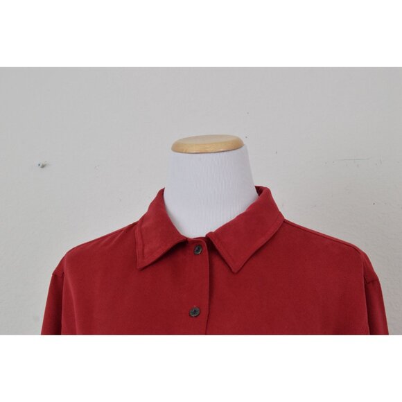 Vintage 90s Red Velvety Soft Polyester Shacket | size 12 - Picture 7 of 9